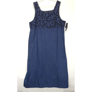 Original TY Wear Denim Overall Maxi Dress Embroidered Women‎ 20 W Blue Modest